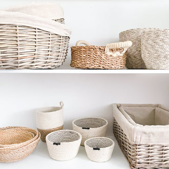 TEJA SEAGRASS BASKETS WITH JUTE WOOL HANDLES